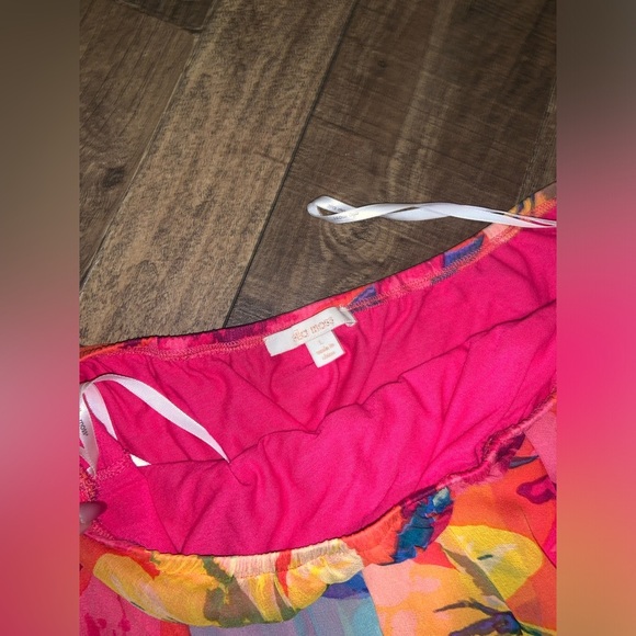 Ella Moss Hibiscus Floral Silk Strapless Dress in guava L $138 spring cocktail - Picture 6 of 10